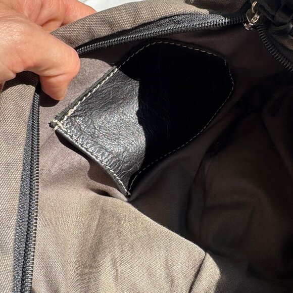 Iyiami Handbags Black Leather Charcoal Cotton Canvas Sling Bag - Picture 10 of 11